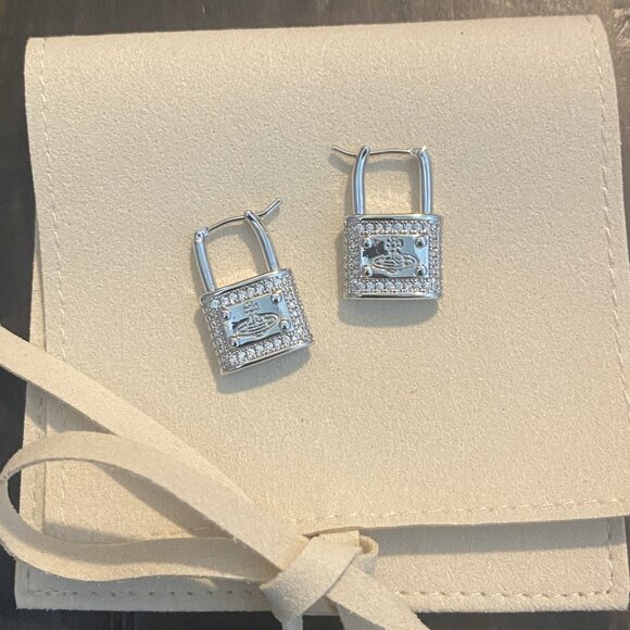 Vivienne Westwood Vintage Silver Lock Earrings with Crystal Accents - Picture 4 of 5